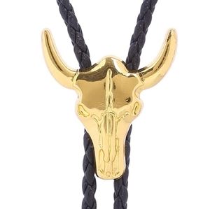New Gold  bull steer leather bolo tie